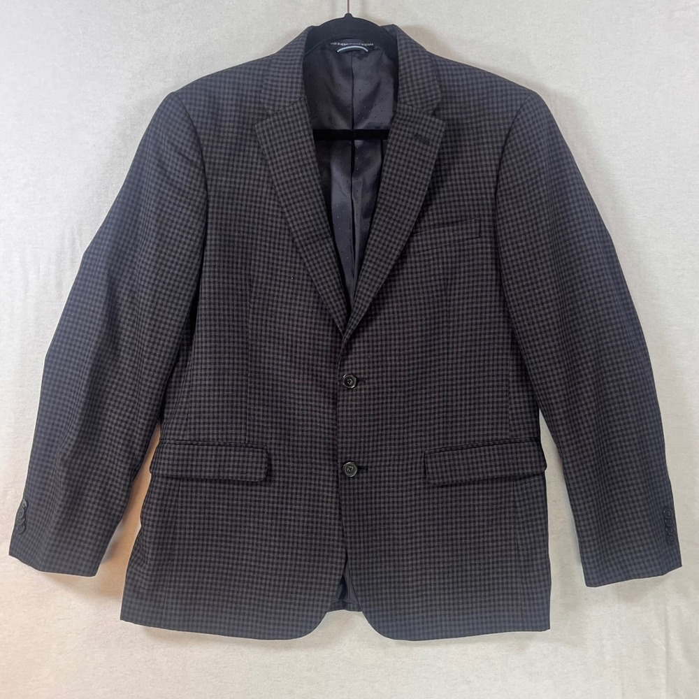 Tommy Hilfiger Mens 40R Gray Check Sport Coat Blazer 2 Button Classic Fit